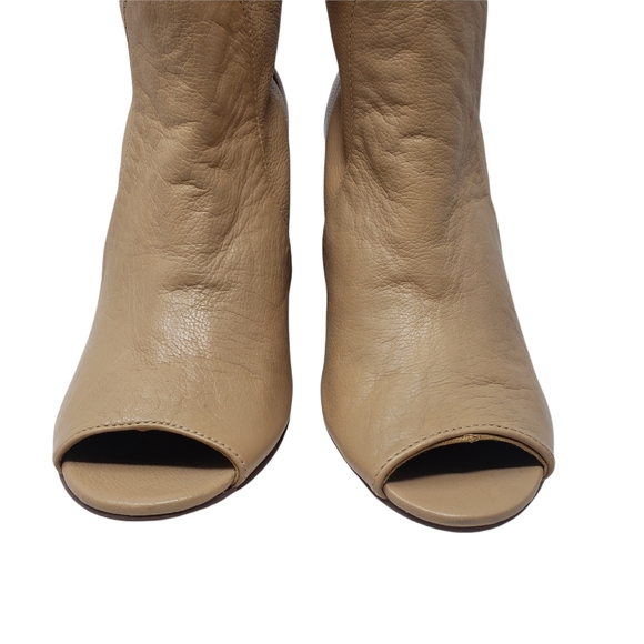 Chinese Laundry Tan Leather Heeled Booties Size 9 Peep Toe Slip On *NEW* - Picture 4 of 10